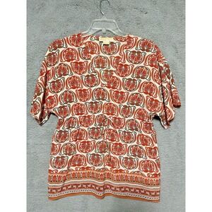 Michael Kors‎ Blouse 100% Silk Drawstring Waist Peacock Print Women's Size M